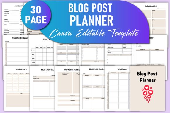 Download Editable Blog Post Planner Canva KDP - Editable Collection