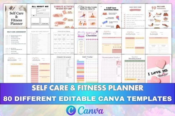 Download Editable Self Care &amp; Fitness Planner KDP - Editable Collection