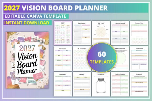 Download Editable 2027 Vision Board Planner - Premium Bundle