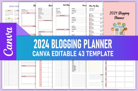Download Editable 2024 Blogging Planner Canva KDP - Editable Collection
