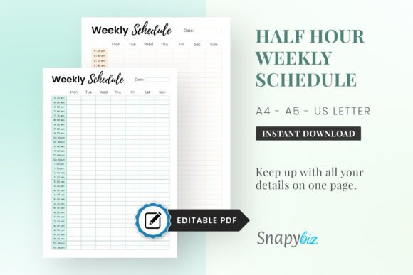 Download Editable Half-Hour Weekly Schedule - Editable Collection