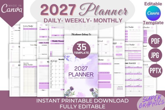 Download Editable 2027 Planner Canva Template KDP - Editable Collection