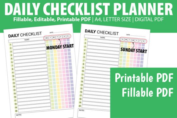 Download Editable Daily Checklist Task Planner - Editable Collection