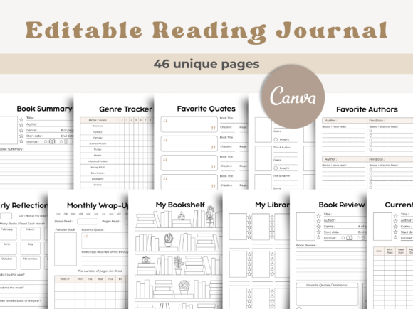 Download Canva Reading Journal Editable Template - Premium Bundle