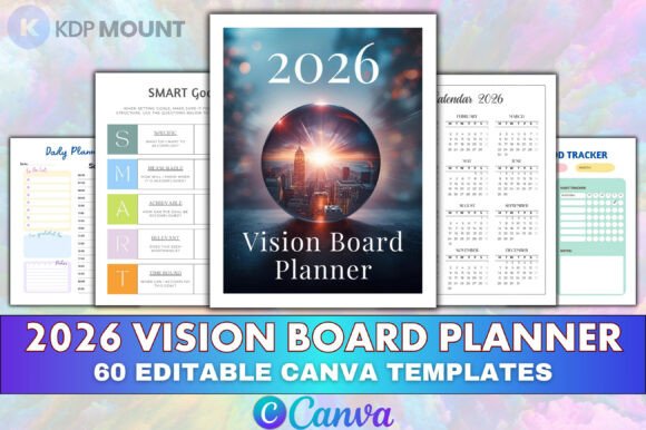 Download 2026 Vision Board Planner Canva Editable - Editable Collection