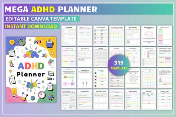 Download Editable Mega ADHD Planner KDP Interior - Editable Collection