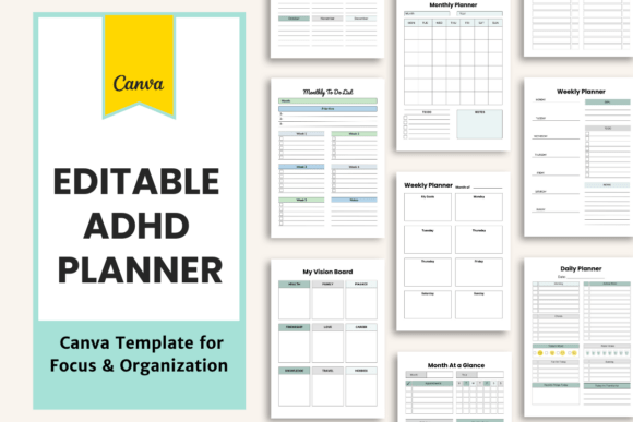 Download Editable ADHD Planner | Canva Templates - Editable Collection